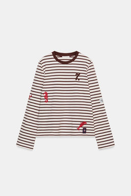 STRIPED T-SHIRT WITH EMBROIDERY - Zara фото 10