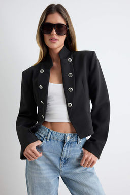 Siyah D__meli Fitted/V_cuda Oturan Blazer Ceket TWOAW27BC00014