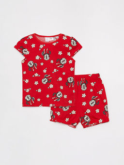 Minnie Mouse Bask?l? K?z Bebek ?ortlu Pijama Tak?m?