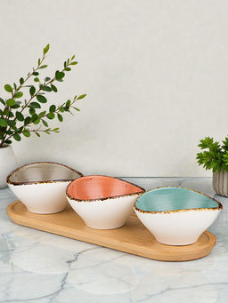 Набор салатников Bronco Nature 4 предмета на деревянной подставке  фото 5