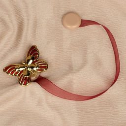 Цена за 3 шт. Подхват для штор Бабочка, 6 4 см, 26 см, цвет золотой/бордовый - Арт узор фото 3
