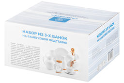 Набор 3 банок д/хранения 400 мл 21*19*17 см "Айсберг волны" на дер. подставке + ложки