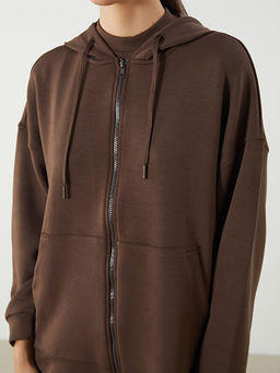 Oversize Modal Kar???ml? Kad?n Fermuarl? Sweatshirt