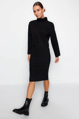 Trendyolmilla Siyah Normal Bel Selanik/Triko Gorunumlu Midi Kalem Orme Etek TWOAW24ET00030  фото 3