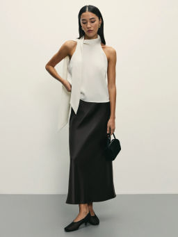 Сатиновая юбка миди с поясом на кулиске / Zarina