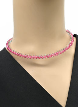 Чокер из циркона шарик гр.3мм цв.розовый, 43см