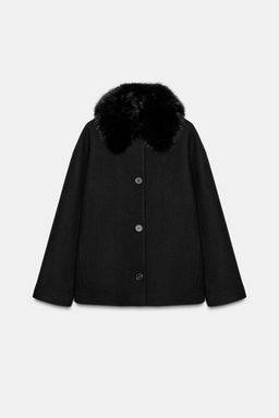 CROPPED COAT WITH WOOL AND FAUX FUR LAPEL - Zara фото 7