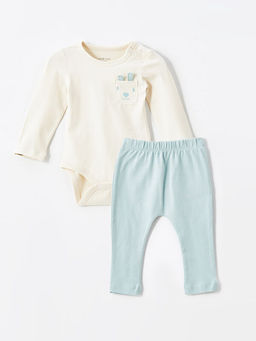 Bisiklet Yaka Bask?l? Erkek Bebek ??t??tl? Body ve Pantolon 2li Tak?m