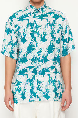 Mavi Unisex Oversize Fit Ananas Bask?l? %100 Viskon K?sa Kollu Salas Yazl?k Gomlek TMNSS24GO00041 - Trendyolmilla фото 5