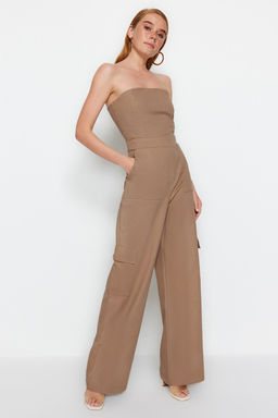 TRENDYOLMILLA Camel Kargo Cepli Straplez Yaka Maxi Dokuma Tulum TWOSS23TU00192  фото 15