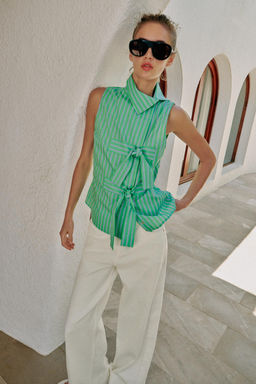CAMISA RAYAS LAZOS MANGA SISA / Verde / Azul