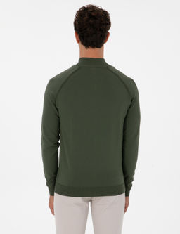 Koyu Haki Slim Fit Dik Yaka Fermuarl_ Triko Kazak - Pierre cardin фото 5
