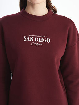 Bisiklet Yaka Bask?l? Oversize Kad?n Kal?n Sweatshirt