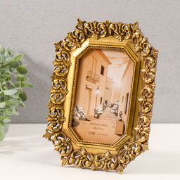 Фоторамка полистоун 10х15 см "Растительные вензели" золото 17х1,8х22 см