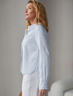 Укороченная блузка в полоску из эластичного хлопка - Vilatte фото 7
