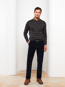 Bisiklet Yaka Uzun Kollu Ekose Erkek Triko Kazak