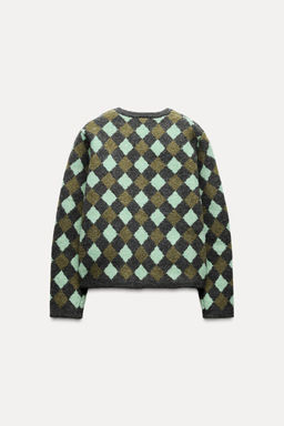 KNIT DIAMOND JACQUARD CARDIGAN - Zara фото 4
