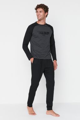 TRENDYOL MAN Siyah-Antrasit Regular Fit Bask?l? Reglan Kol Orme Pijama Tak?m? TMNAW23PT00032 - Trendyolmilla фото 10