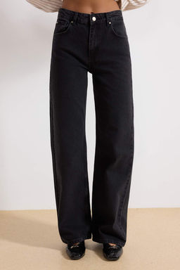Siyah Y_ksek Bel Wide Leg Smoke Geni_ Pa_a %100 Pamuk Non-Stretch Jeans TWOSS23JE00068 - Trendyolmilla фото 7