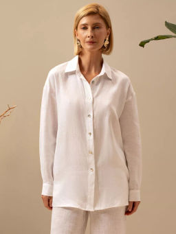Рубашка женская Лён Белый - Modamica фото 7
