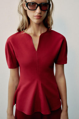 TOP PEPLUM MANGA ABULLONADA / Burgundy - Zara фото 2