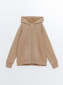 Kap??onlu Basic Uzun Kollu K?z ?ocuk Fermuarl? Sweatshirt
