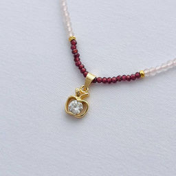 Колье из Розового кварца и Граната 40 см +