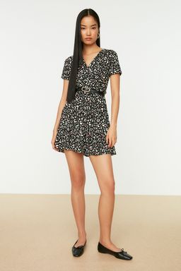 Yesil Bask?l? Kruvaze Yaka Mini Esnek Orme Elbise TWOSS21EL0241 - Trendyolmilla фото 8