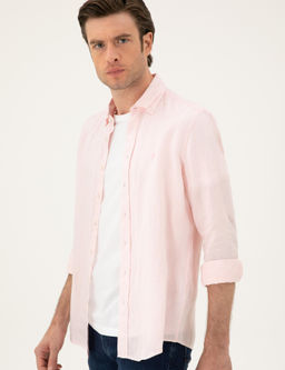 Pembe Regular Fit %100 Keten G_mlek