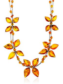 Нарядное колье из натурального цельного янтаря на струне Первоцвет