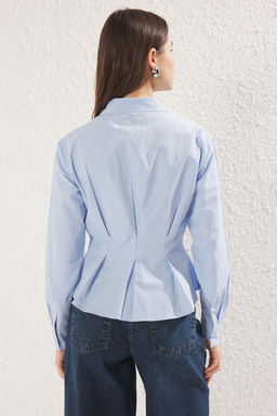 TRENDYOLMILLA Ekru Fitted Bele Oturan Pamuklu Dokuma Gomlek TWOAW24GO00186  фото 5