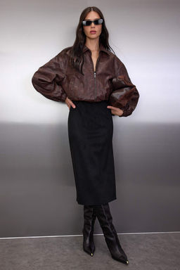 Haki Suet Midi Kalem Orme Etek TWOAW26ET00018 - Trendyolmilla фото 9