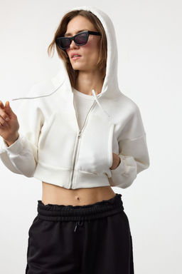 TRENDYOLMILLA Gri Melanj Regular/Normal Kal?p Kapusonlu Kal?n ici Polarl? Orme Sweatshirt TWOAW25SW00068 фото 6