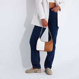 Сумка-багет на молнии, цвет белый/коричневый - Simaland фото 6