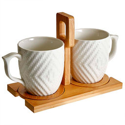 Набор из 2 кружек на бамбуковой подставке (360 мл) AK5-0020