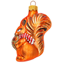 Елочная игрушка фигурка стеклянная Белочка с орешком h10см, ручная художественная роспись, подарочная упаковка (Россия)