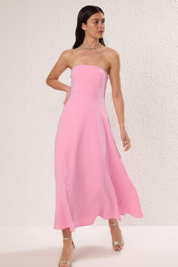 Pembe A-Kesim Straplez Dokuma S?k Abiye Gece Mezuniyet Elbisesi TPRSS24EL00139