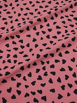 Теплый хлопок Чернильные сердечки на св.кораллово-брусничном, ш.1.5м, хлопок-100%, 150гр/м.кв