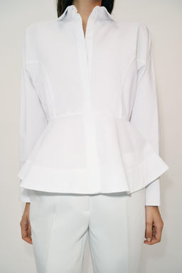 CAMISA POPEL?N PEPLUM / Blanco - Zara фото 4