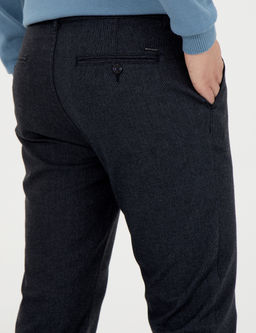 Lacivert Slim Fit Keten Kar___ml_ Kanvas Pantolon