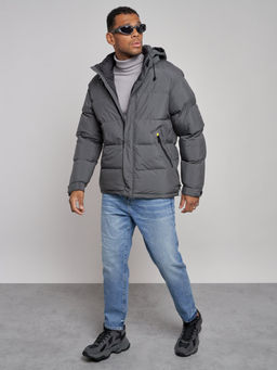 Куртка спортивная болоньевая мужская зимняя с капюшоном серого цвета 3111Sr - Wonderrman фото 11