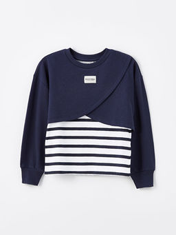 Bisiklet Yaka ?izgili Uzun Kollu Crop K?z ?ocuk Sweatshirt