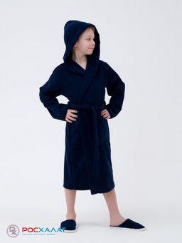 Детский махровый халат с капюшоном темно-синий МЗ-04 (88)