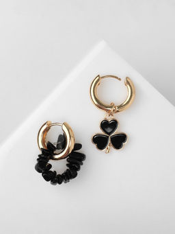 Серьги со съёмным элементом «Трансформер» клевер-сердце, цвет чёрный в золоте