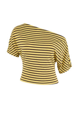 Lacivert Cizgili Regular Kal?p Asimetrik Yaka Buzgulu Crop Fitilli Esnek Orme Bluz TWOSS26BZ00376 - Trendyolmilla фото 3