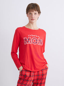 Bisiklet Yaka Bask?l? Kad?n Pijama Tak?m?