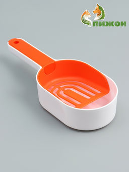 Совок для уборки за кошкой, 22×7×6 см, с подставкой, пластик, белый, оранжевый