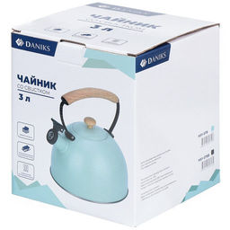 Чайник нерж 3л со свистком, ручка металл и дерево, черный Daniks MSY-078B (347884)  фото 5