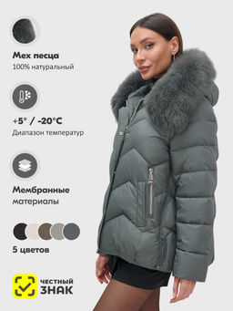 Куртка зимняя женская с мехом и капюшоном тренд темно-серого цвета 7759TC - Visdeer фото 24