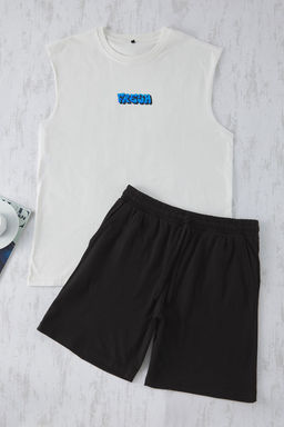 Ekru Siyah Regular Fit Atlet Sort Orme Pijama Tak?m? TMNSS25PT00022